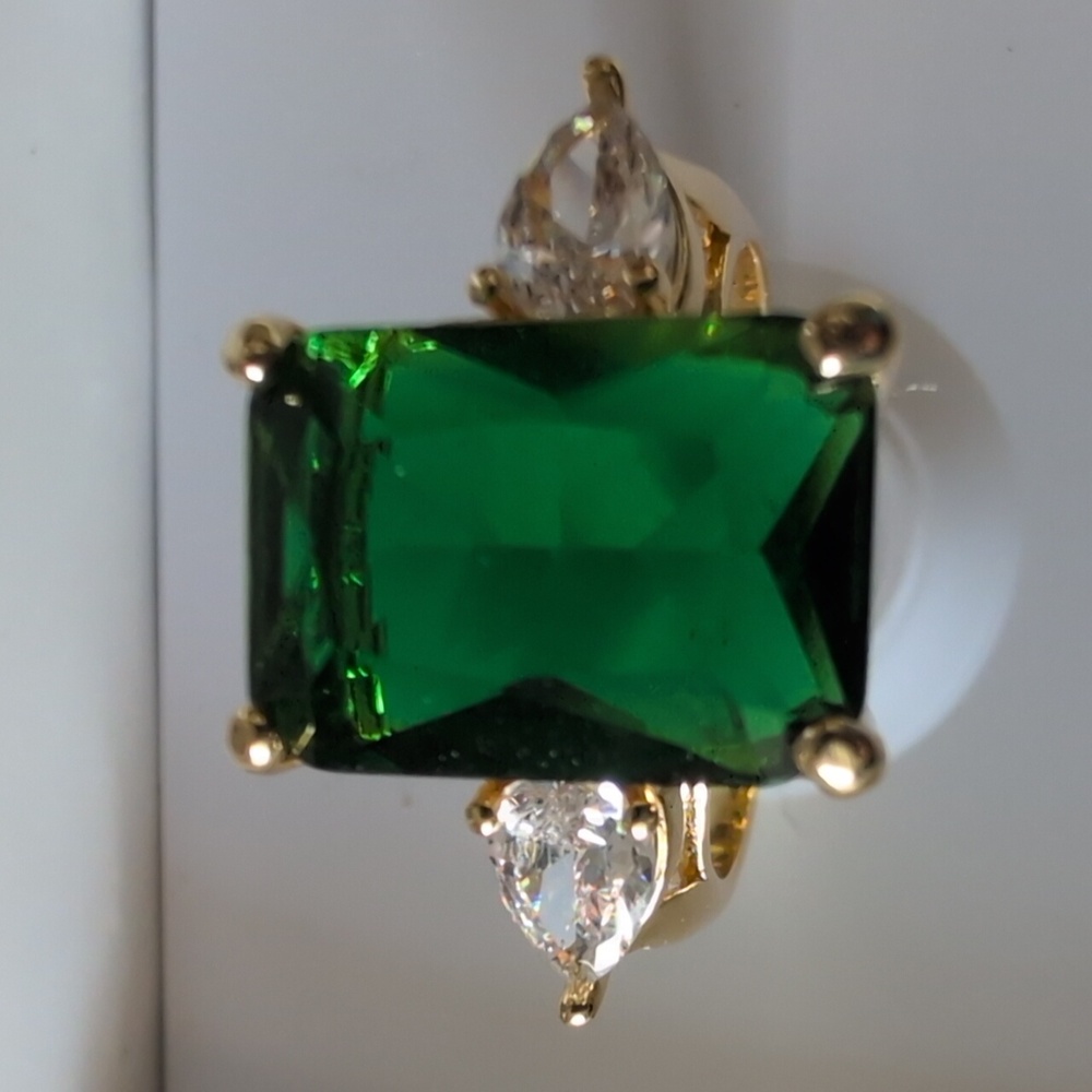Gold Plated Ring with Emerald Green Stone